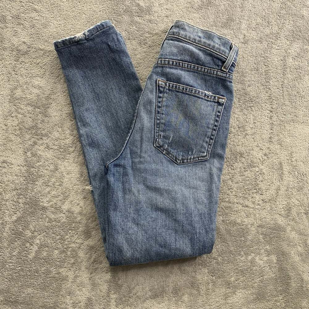 REFORMATION Hepburn High Rise Skinny Jeans Womens 24x26” Blue Denim Distressed